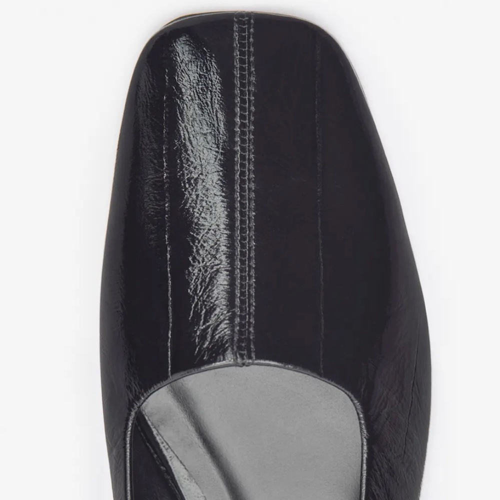 Reformation Inez Black Patent Leather Square Toe Ballet Flat - Picture 3 of 7